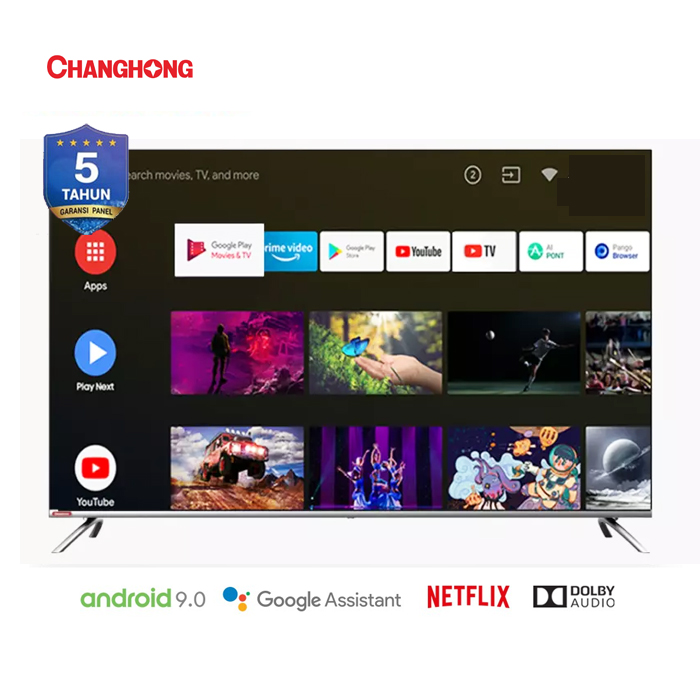 Changhong 55 Inch 4K UHD borderless Google certified Android 9.0 Smart TV Digital LED TV - U55H7